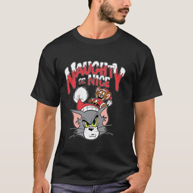 Christmas Tom and Jerry Naughty or Nice Santa Cost T-Shirt (Front)