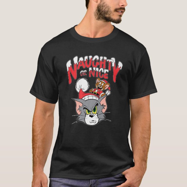 Christmas Tom and Jerry Naughty or Nice Santa Cost T-Shirt (Front)