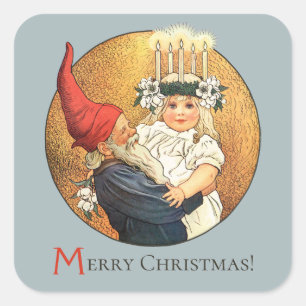 Christmas Tomte and sweet little Lucia girl CC1186 Square Sticker
