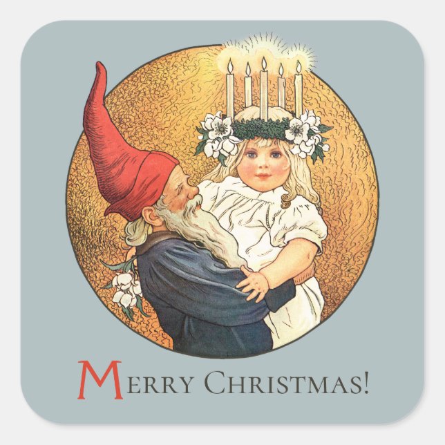 Christmas Tomte and sweet little Lucia girl CC1186 Square Sticker (Front)