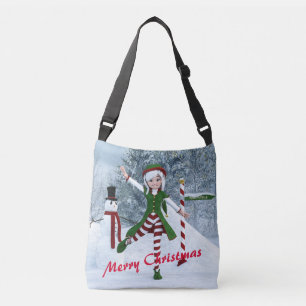Christmas Toon Girl in a Winter Forest Crossbody Bag