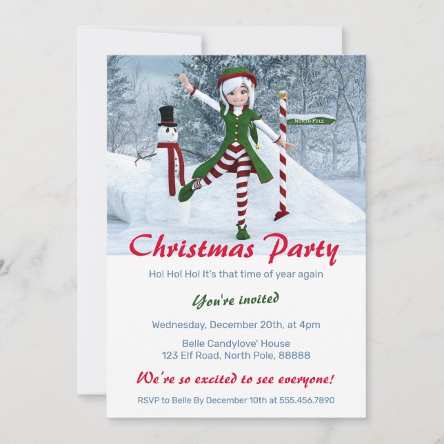 Christmas Toon Girl in a Winter Forest Invitation (Front)