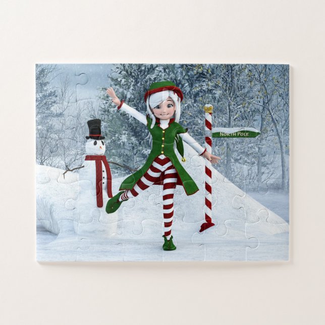 Christmas Toon Girl in a Winter Forest Jigsaw Puzzle (Horizontal)
