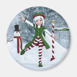Christmas Toon Girl in a Winter Forest Magnet