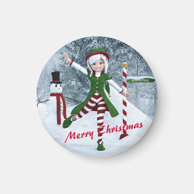 Christmas Toon Girl in a Winter Forest Magnet (Front)