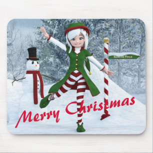 Christmas Toon Girl in a Winter Forest Mouse Mat