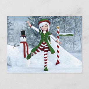 Christmas Toon Girl in a Winter Forest Postcard