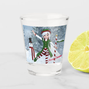 Christmas Toon Girl in a Winter Forest Shot Glass