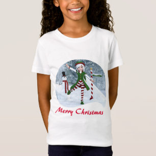 Christmas Toon Girl in a Winter Forest T-Shirt
