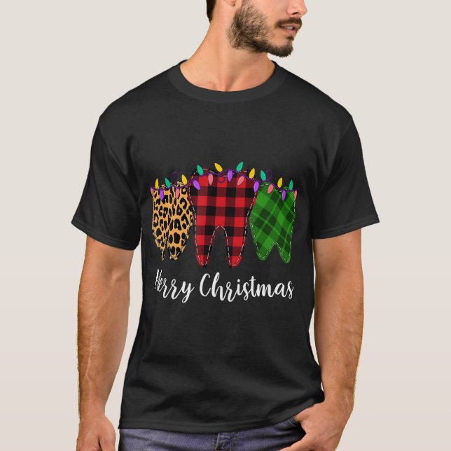 Christmas Tooth Dentist Dental Assistant Teeth Leo T-Shirt (Front)