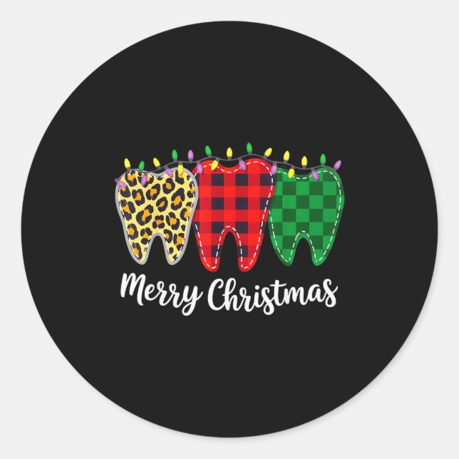Christmas Tooth Dentist Dental Istant Teeth Leopar Classic Round Sticker (Front)