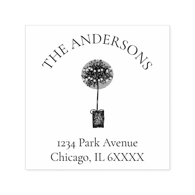 Christmas Topiary Family Name Return Address Self-inking Stamp (Design)