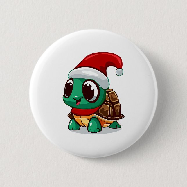 Christmas tortoise 6 cm round badge (Front)