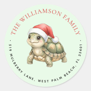 Christmas Tortoise Santa Hat Return Address Classic Round Sticker