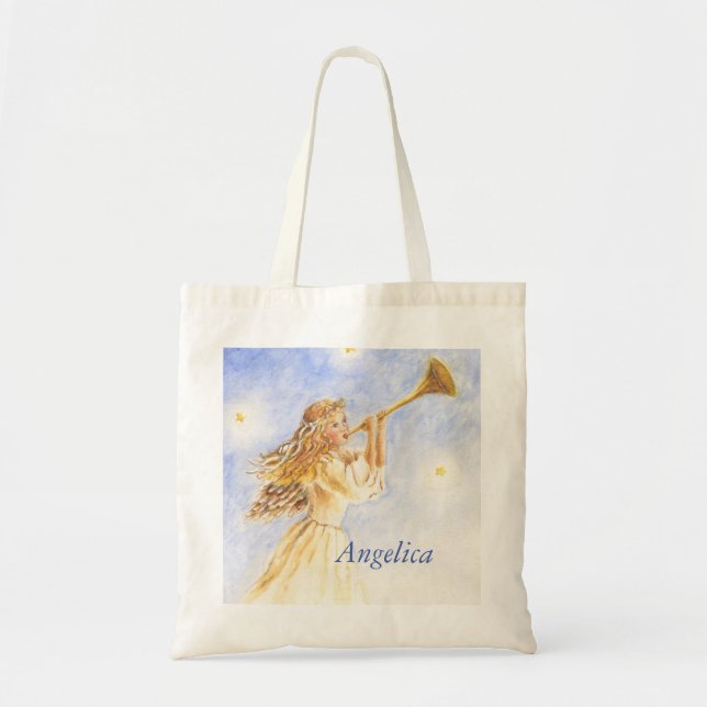 Christmas Tote Angel With Horn Custom Cotton Bag (Front)