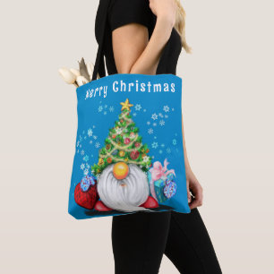 Christmas Tote Bag Cute Gnome with Gifts