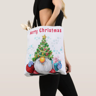 Christmas Tote Bag Gnome with Gift
