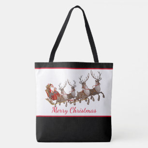 Christmas Tote Bag Santa and Sleigh