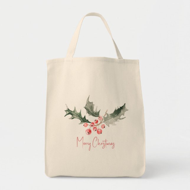 Christmas Tote Bags Botanical Red Berries (Front)
