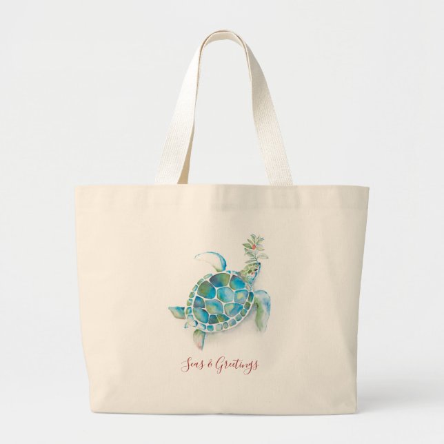 Christmas Tote Bags Coastal Sea Turtle (Front)