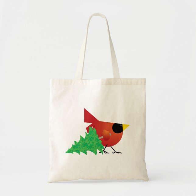 Christmas Tote with Red Cardinal and Christmas Tre (Front)