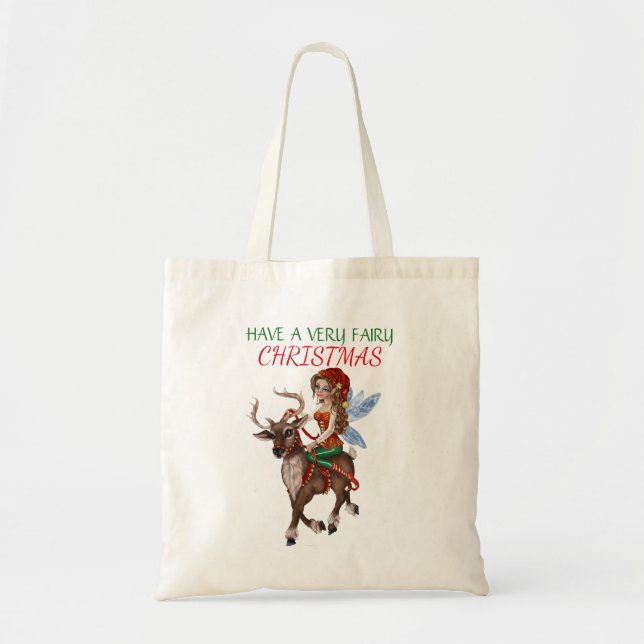 Christmas tote with Reindeer and Fairy (Front)