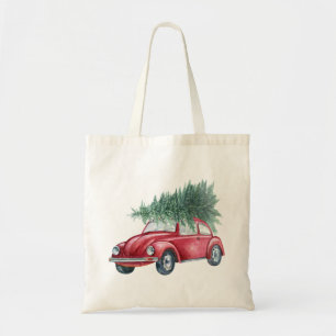 Christmas Tote with Vintage Red Car and Tree