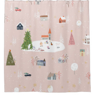 Christmas Town: Cute Vintage Landscape Shower Curtain