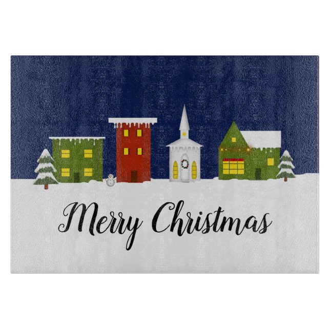 Christmas Town Glass Cutting Board (Front)