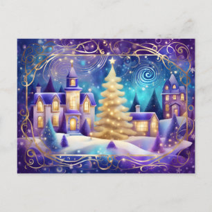 christmas town hall postcard
