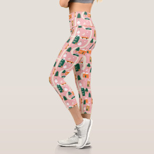 Christmas Town Holiday Map Pattern Capri Leggings