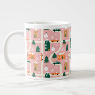 Christmas Town Holiday Map Pattern Large Coffee Mug