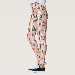 Christmas Town Holiday Map Pattern Leggings