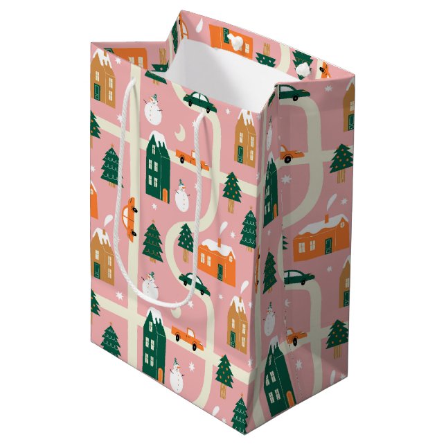Christmas Town Holiday Map Pattern Medium Gift Bag (Front Angled)