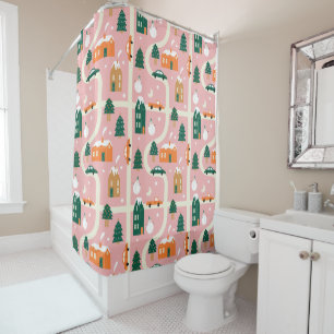 Christmas Town Holiday Map Pattern Shower Curtain
