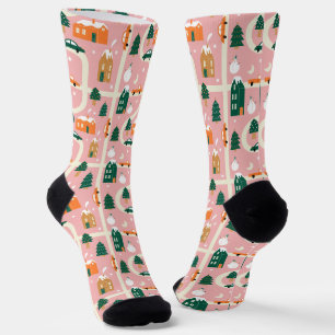 Christmas Town Holiday Map Pattern Socks