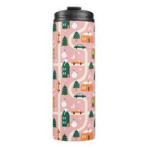 Christmas Town Holiday Map Pattern Thermal Tumbler