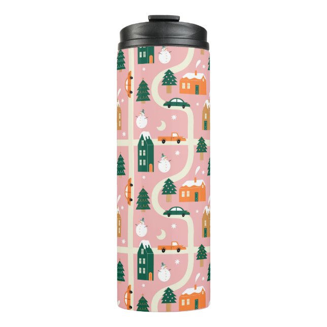 Christmas Town Holiday Map Pattern Thermal Tumbler (Front)