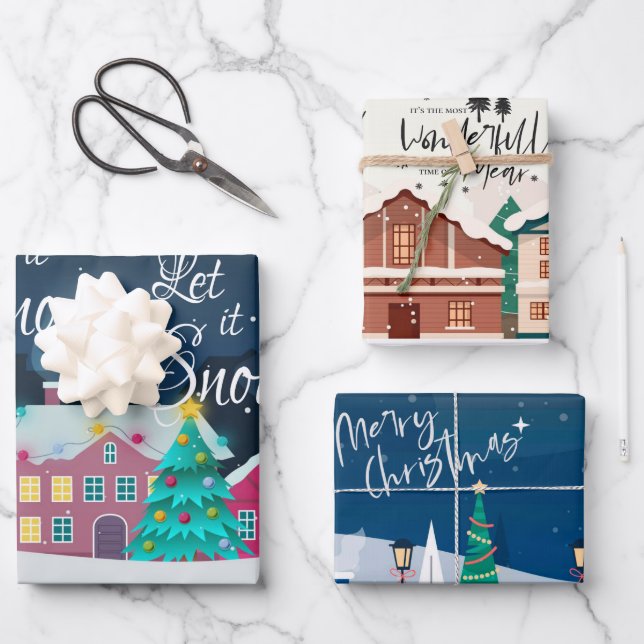 Christmas Town Landscape Merry Christmas Quote Wrapping Paper Sheet (Front)