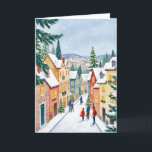 Christmas Town Painted Card<br><div class="desc">This greeting card features a painted portrait of a quaint down decorated for Christmas.</div>