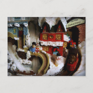 Christmas Town Train Set Holiday Postcard