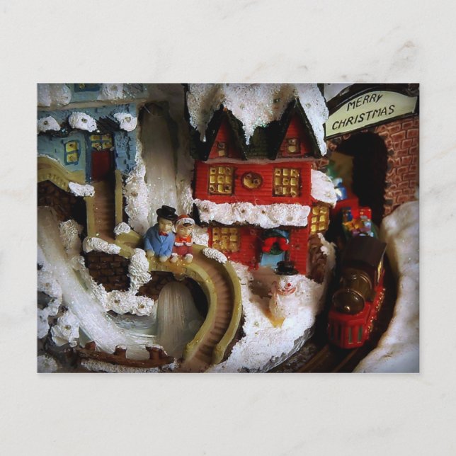 Christmas Town Train Set Holiday Postcard (Front)
