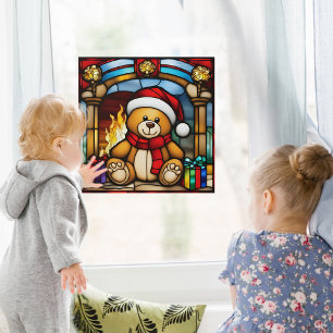 Christmas Toy Bear Faux Stained Glass Window Cling
