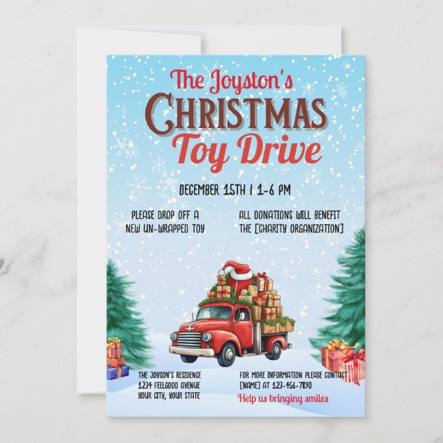 Christmas Toy Drive Family or Corporate Charity Invitation (Front)
