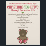 Christmas Toy Drive Striped Bear Flyer<br><div class="desc">A Christmas toy drive flyer featuring an illustration of a brown stuffed bear with red and white striped paws and ears at bottom.  Personalise the text with details.</div>