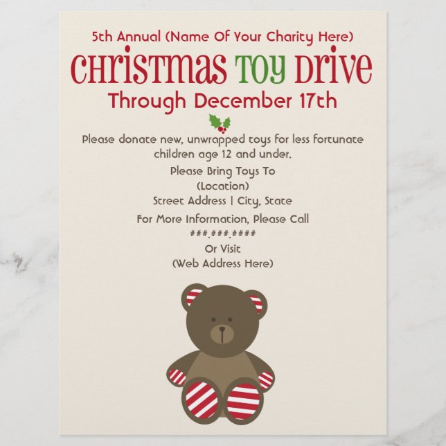 Christmas Toy Drive Striped Bear Flyer (Front)
