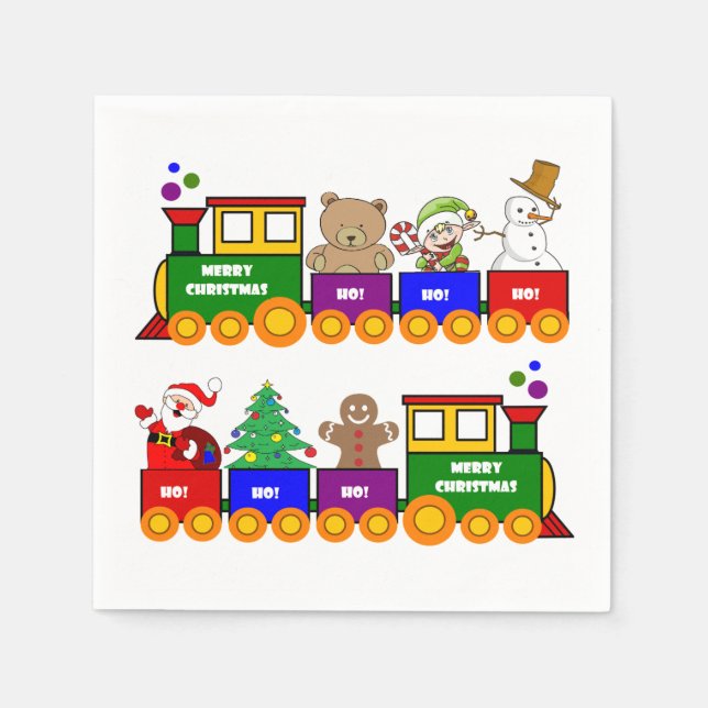 Christmas Toy Train Colourful Napkin (Front)