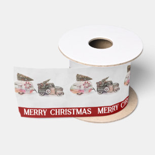 Christmas toy truck & camper with text message  satin ribbon