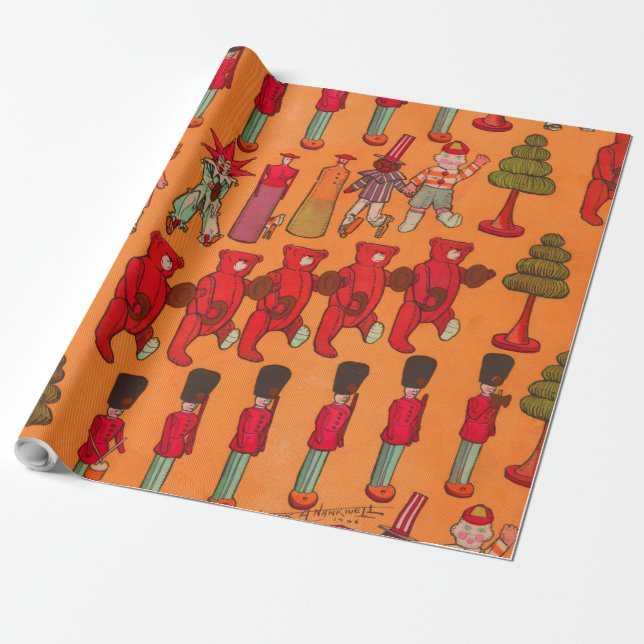 Christmas Toy Vintage Children Play Wrapping Paper (Unrolled)