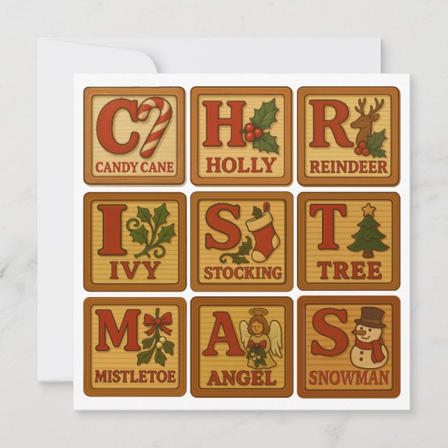 Christmas Toy Wooden Blocks Holiday Card (Front)
